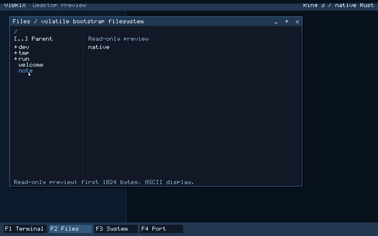 Actual Vibrix file viewer opening a note created by the native terminal