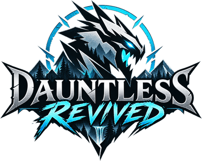 The Dauntless Revived logo: a dragon's head above snowy mountains, with the words Dauntless Revived below it